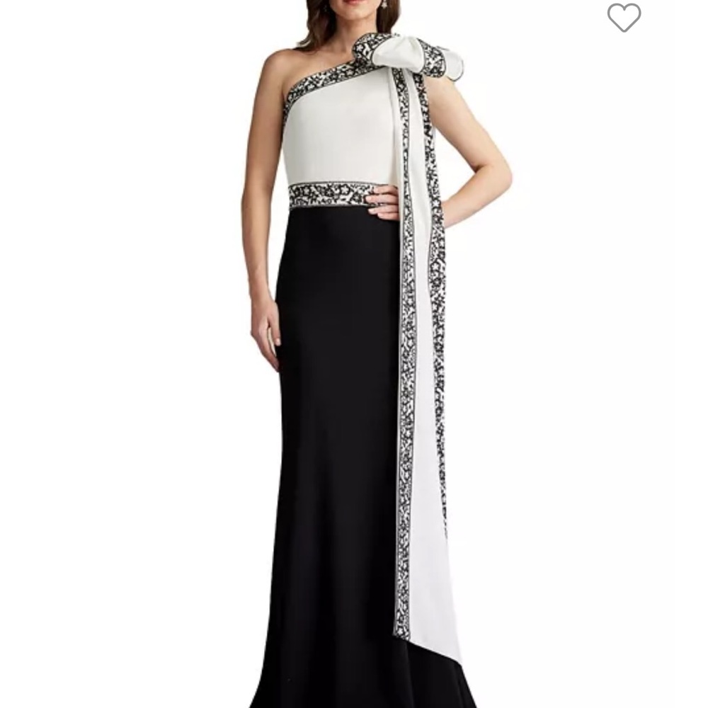 Tadashi Shoji Asymmetrical Embellished Gown White and Black